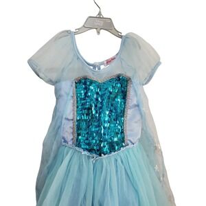 Disney Frozen Elsa Sequin Dress Costume Sequin Tulle Overlay‎ Girls Sz 6-8 (130)
